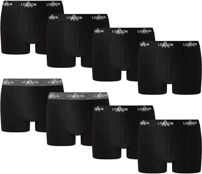 FM London Men's Black Fitted Hipster Boxers with Hyfresh Anti-Odour Technology - 8 Pack
