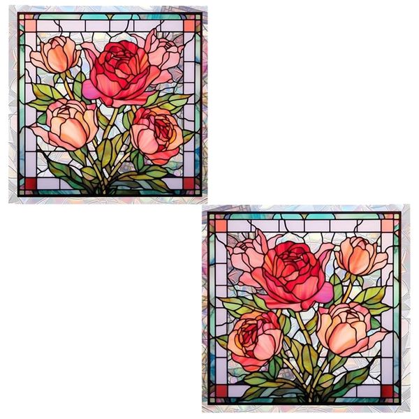 Decor Self Adhesive Rose Window Privacy Film Glass Set of 2 - 36cm