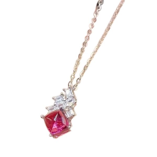 Luxury Natural Garnet Sugar Cube Necklace Pendant