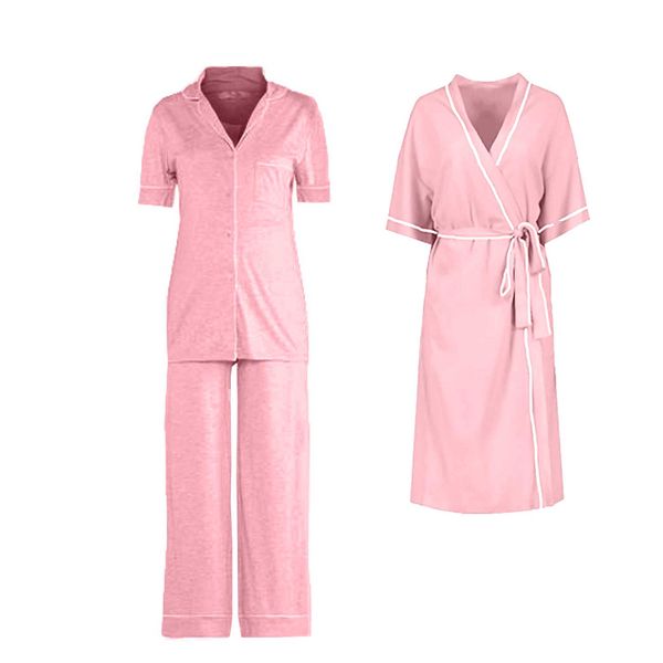Hannah Grace Maternity Pink Short Top Long PJ &amp; Gown combo