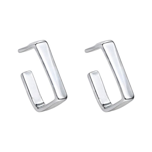 Minimalist Rectangular Bar Hoop Earrings Small Huggie - Silver