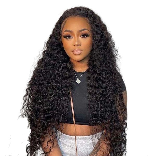 30 Inch 13x4 HD Lace Front Water Wave Wig Human Hair Curly Wig 180% Density