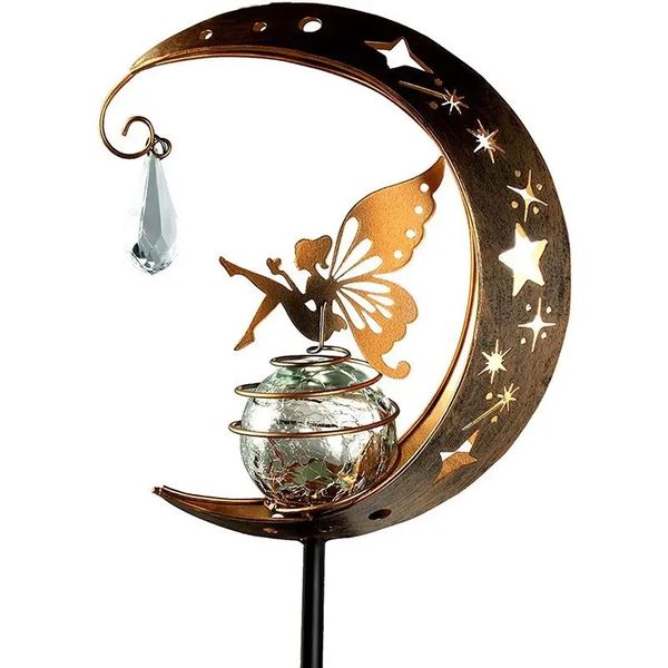 Outdoor Decoration Lighting Wrought Iron Floor Garden Angel Solar Lights
