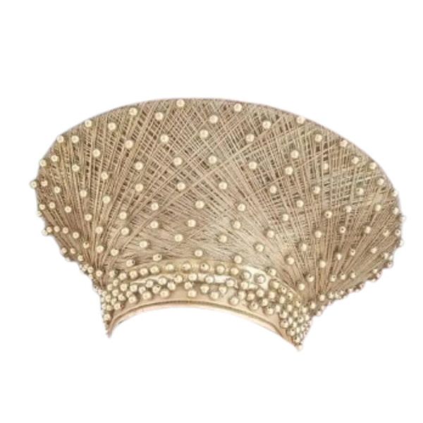 Woven Gold Zulu Isicholo Hat with Pearls - African Bridal Crown