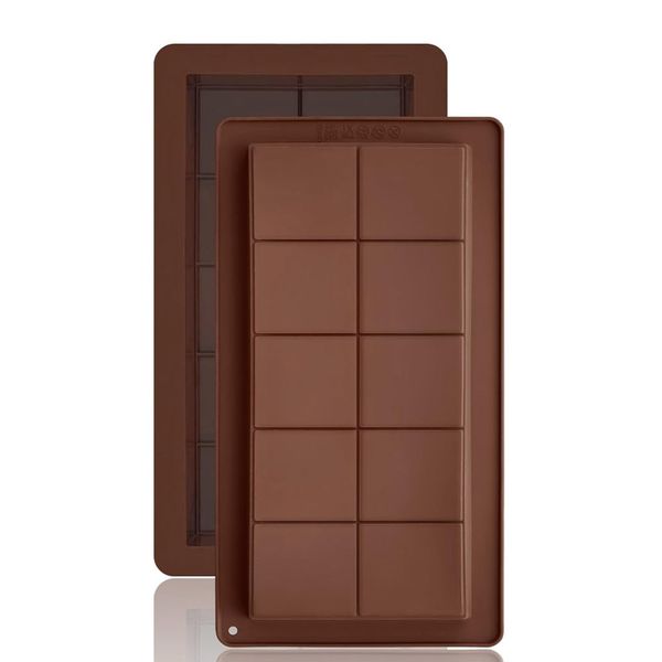 10 Grid Silicone Chocolate Bar Mold, Non Stick and Reusable - 2 Piece