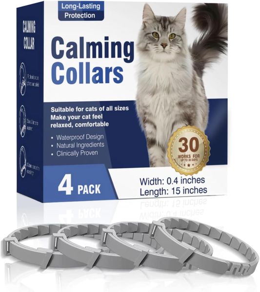 4 Pack Gray Cat Calming Collars-Stress &amp; Anxiety Relief, Waterproof