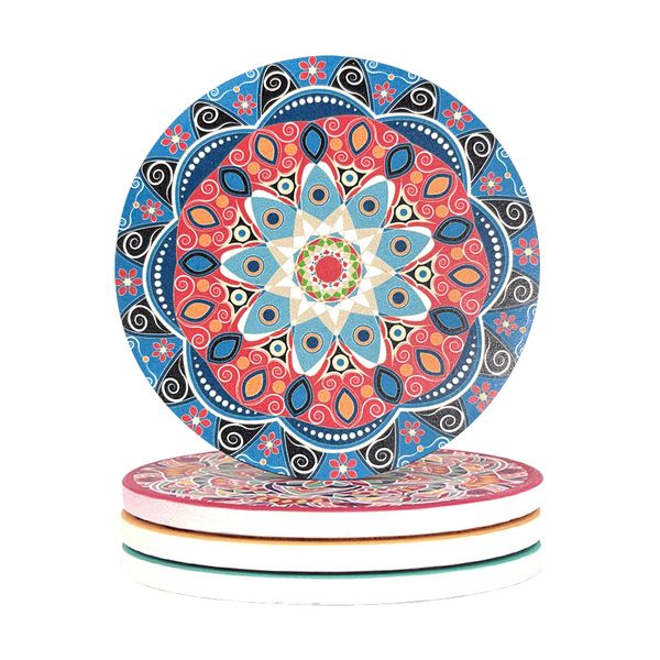 Dream Home Drinks Absorbent Ceramic Coasters Floral Design - Set of 4