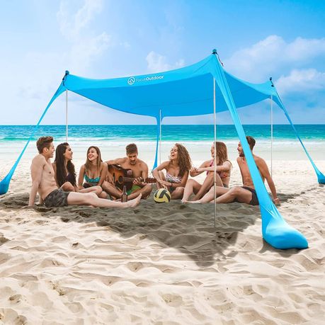 FocusOutdoor Pop Up Lycra Beach Tent Gazebo 4 Poles Attached Anchor Bags