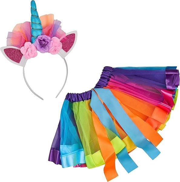 Princess Unicorn Costume Dress up, Unicorn Headband + Rainbow Tutu Skirt
