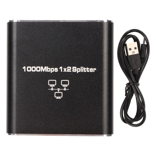 1-to-2 RJ45 Gigabit Splitter Aluminum Alloy 1000Mbps LAN Adapter