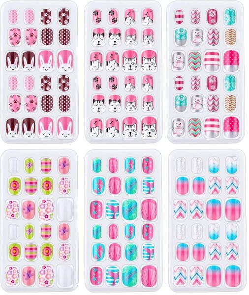 144-Piece Kids Press On Nails Set For Girls Tips Pre Glue Stick on Nails
