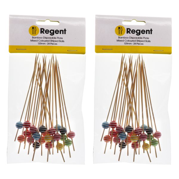 Regent Disposable Bamboo Food Picks With Mix Colour Stripe Beads 2 Pack