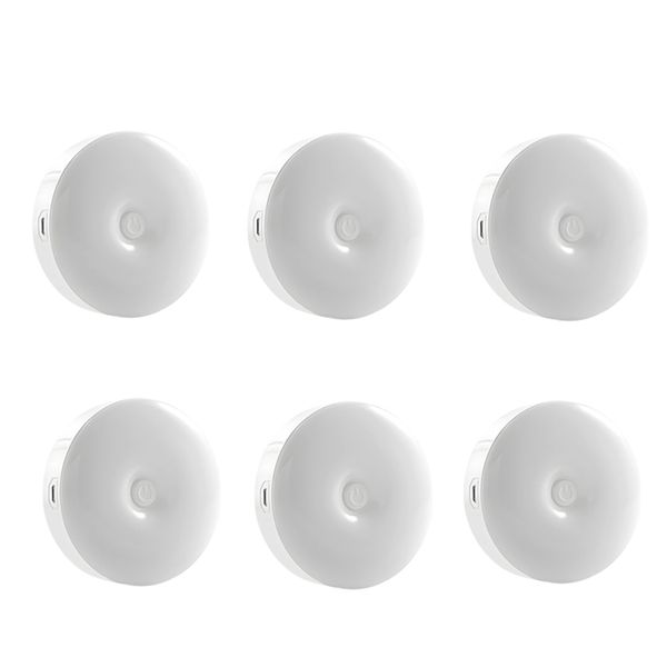 6Pcs Energy Saving LED Night Lights Touch Sensor USB Rechargeable Magnetic