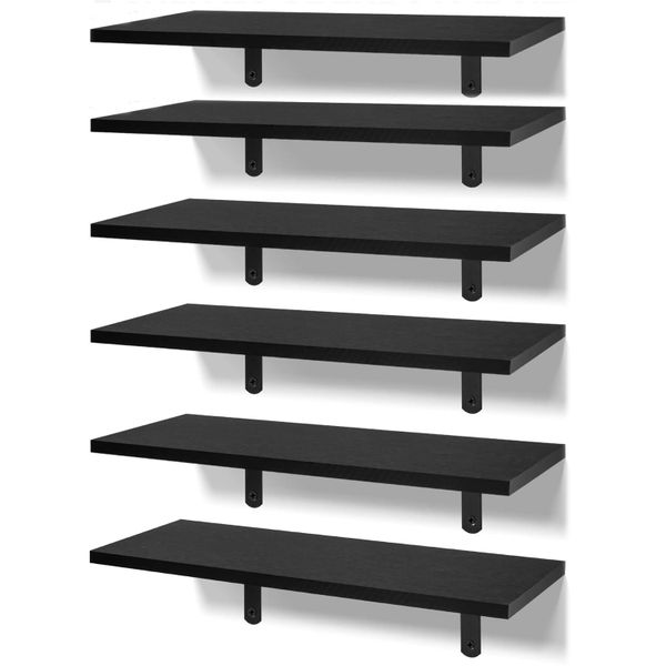 Jack Brown Wall Mounted Floating Shelves Set of 6 with Brackets