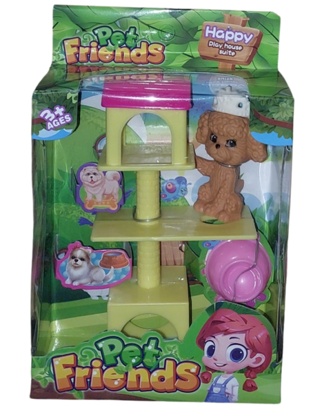Pet Dog with Dog Play House and Feeding Bowl.