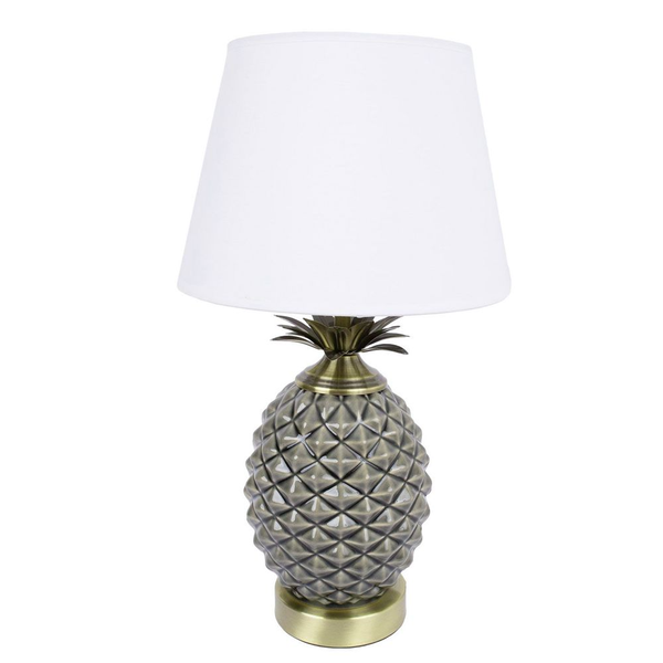 Pineapple Crack 3D Patterns Ceramic Bedside Table Lamps with Fabric Shade