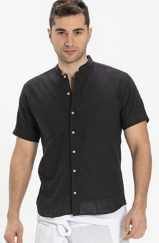 men-s-casual-cotton-shirts-mandarin-collar-short-sleeve-button-down