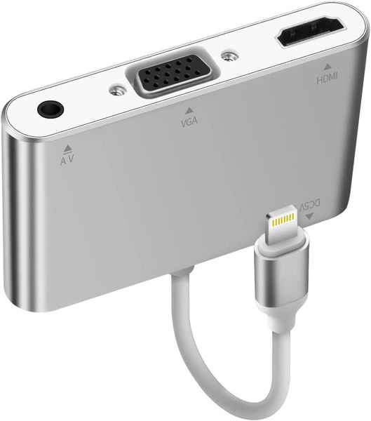 Lightning Cable to Audio, HDMI to VGA Adapter - Full HD Silver Converter