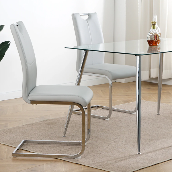 Faux Leather with Silver Metal Legs Dining Chairs - 2 Pack - White