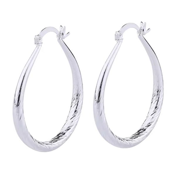 Women 925 Sterling Silver Hoop Earrings - Pattern