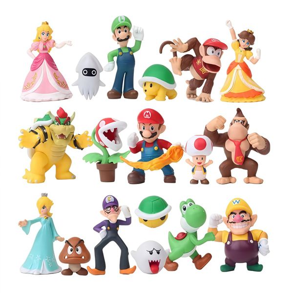 Super Mario Bros 18-Piece Mini Figure Set, Pvc Collectible Toys 3-6 Cm