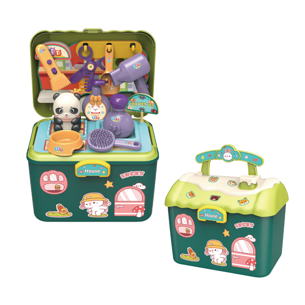Pretend Play Pet Set - 2-in-1 Pet Care Kit with 10 Accessories