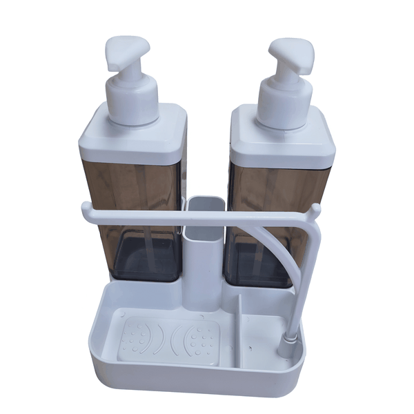Double Liquid Soap Dispenser Set -2 x 350ml pump bottle with Sponge Holder