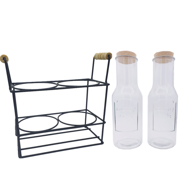 Water Bottle Holder Glass Juice Jar Set - 3 Pieces