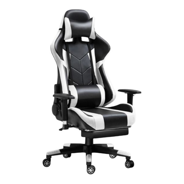Gaming Chair with Adjustable Armrests, Lumbar Support and Headrest - Bk&amp;Wh