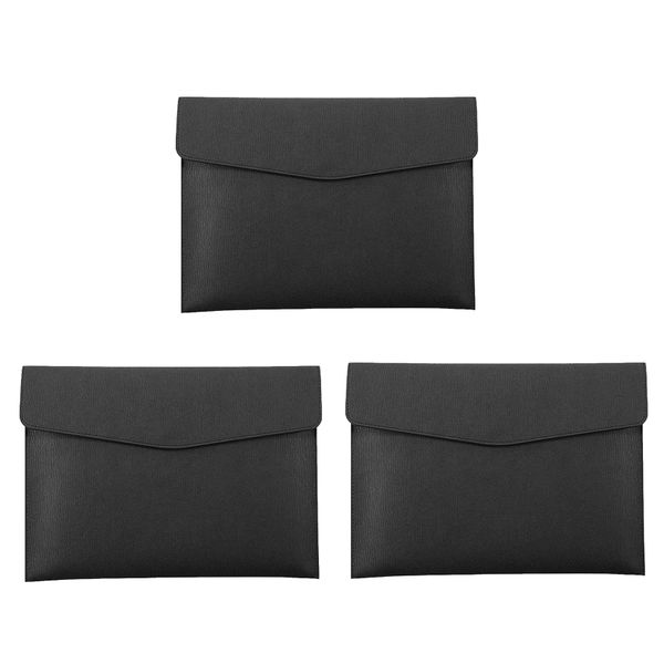 Pu Leather A4 File Folder Document Holder Waterproof (Black)
