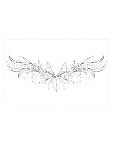 1 Piece - Elegant Winged Floral Line Art Temporary Tattoo - Black