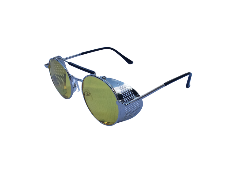 Retro Round Steam Punk Goggles Sunglass: Yellow