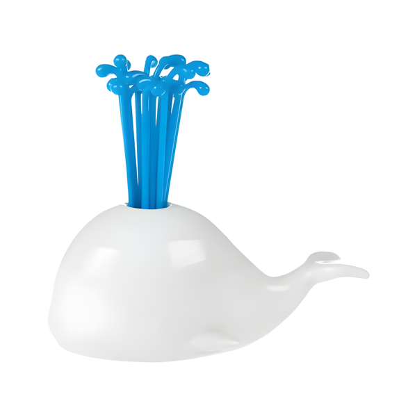 Creative Plastic Beluga Fountain Fruit Fork Set Animal Whale Fruit Stick