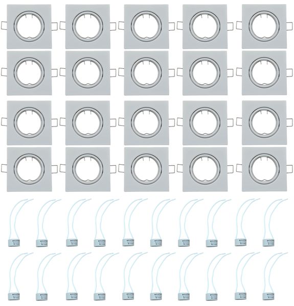 Swivel Square Down Light Fittings &amp; Gu10 Down Light Base Socket - 20 Pack