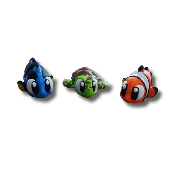 Sea Squad 3-Pack - 3D Printed Clownfish, Blue Fish and Sea Turtle