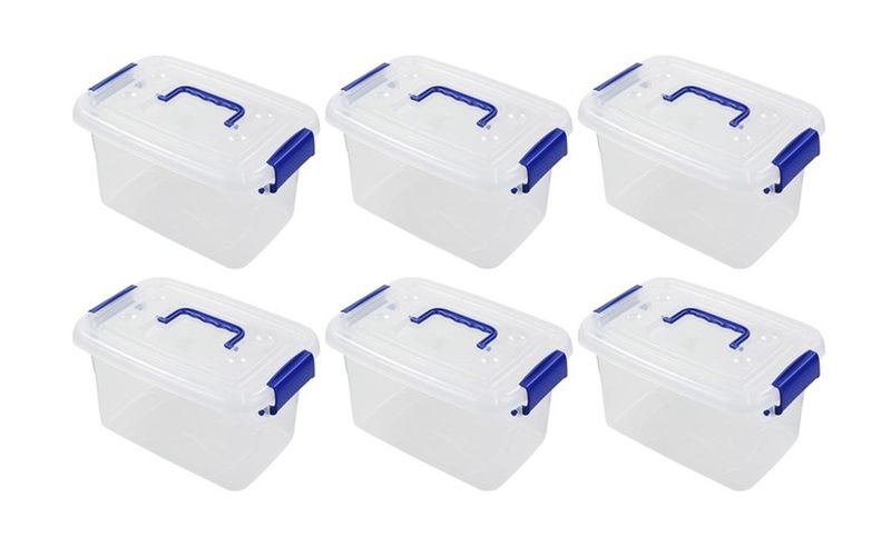 6 Pk x 5.5 Ltr Plastic Lidded Storage Boxes with Handles