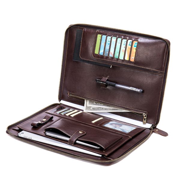 Genuine Leather Zipper Wallet Universal Tablet phone Holder Clutch Bag-7326
