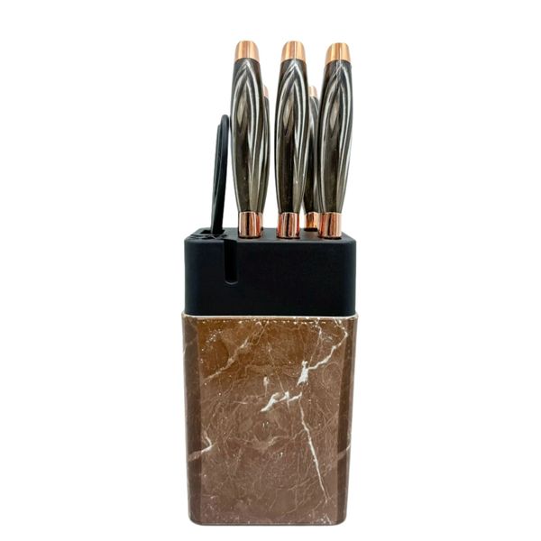 Knife Block Set 7 Piece Rose Gold Plating