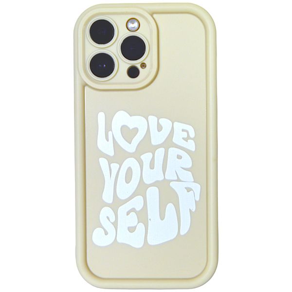Beige - Phone Case with Bubble Edge and Love Yourself - Iphone 14 Pro Max