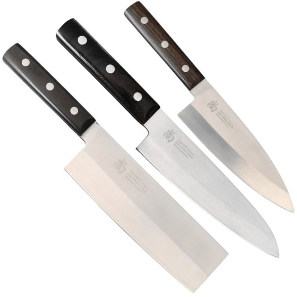 Japanese Kitchen Knife Set TAKASHI Premium Handcrafted Cleaver+Butcher+Chef