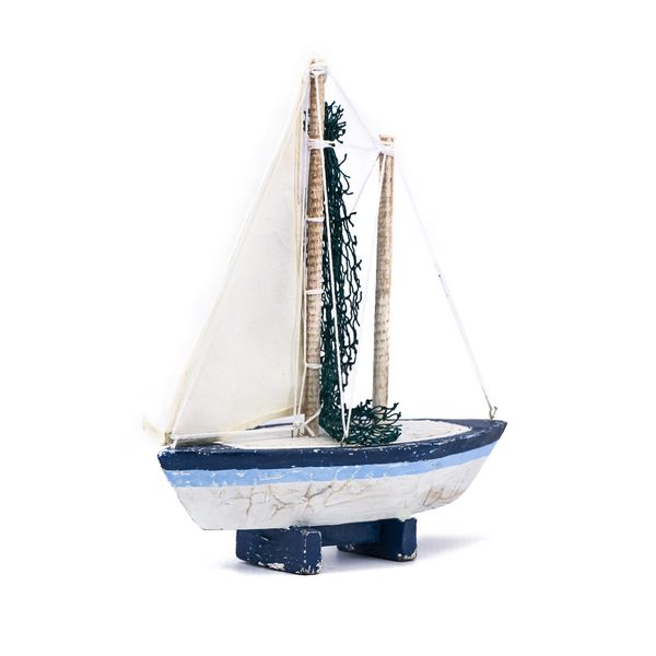 Trans Continental Marketing - Ornamental Wood Boat with Net - 19 cm