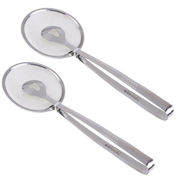 Set of 2 High Quality Stainless Steel Tongs With Strainer