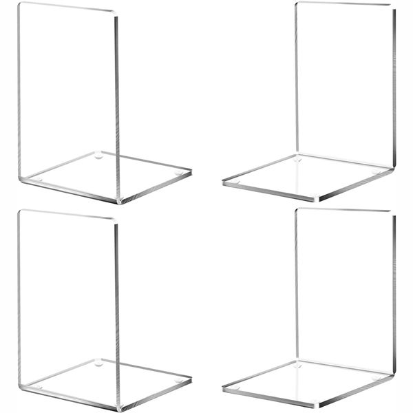 4 Piece Book Ends, Acrylic Bookends, Non-Skid Book End, Clear Bookends