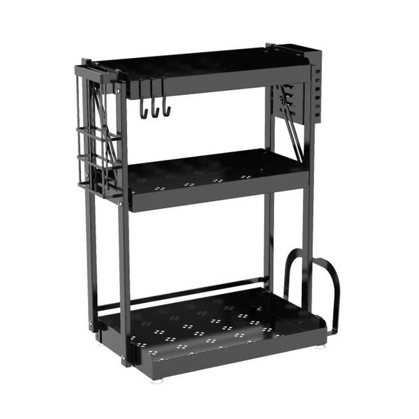 3 Tier Kitchen Countertop Foldable Spice Storage Shelf - Black
