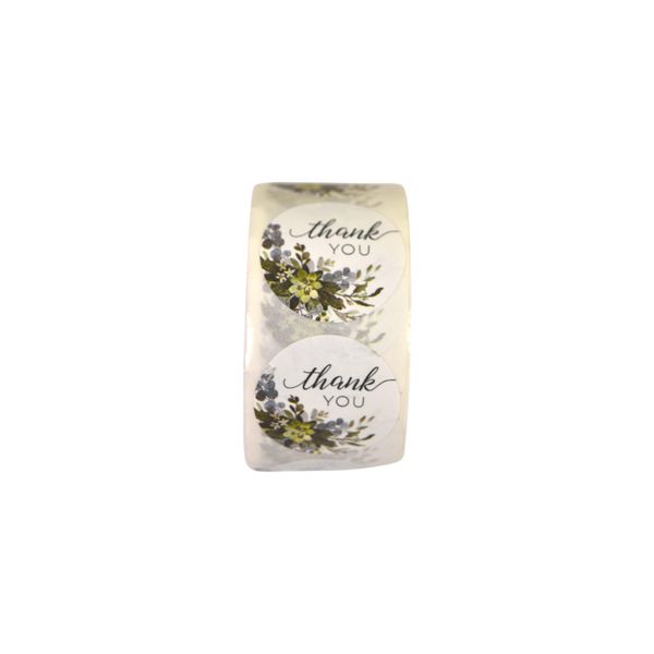 500 Piece Floral "Thank You" Sticker Roll - Round Adhesive Packaging Labels