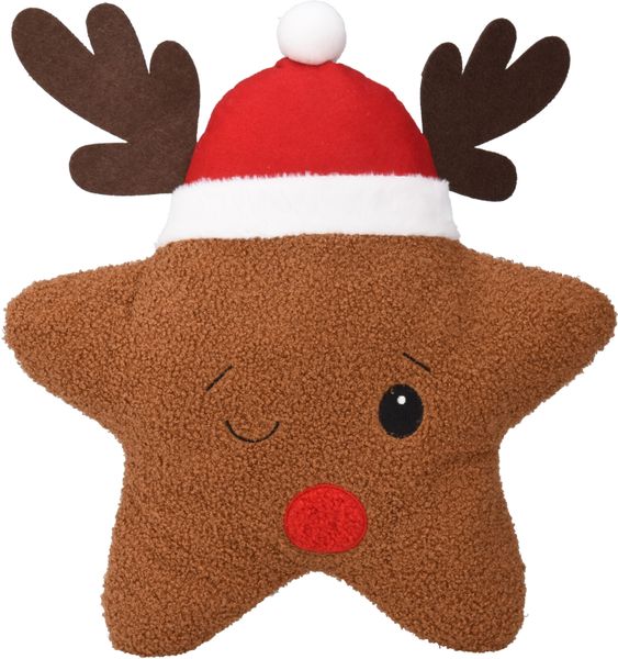 Reindeer in Star-Shaped Pillow - Soft Decorative Accent, 38x10x43cm