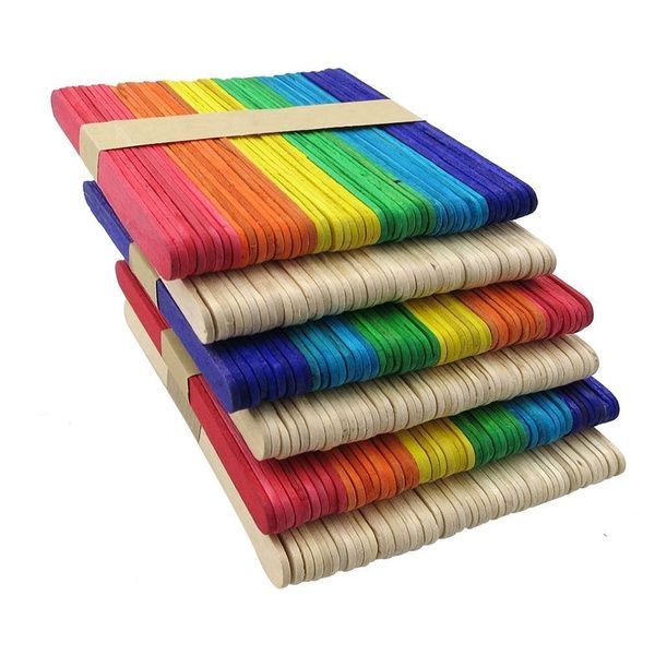 Art &amp; Craft Wooden Lolly Sticks 300 Piece Pack (Colour &amp; Plain)