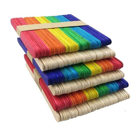 Art & Craft Wooden Lolly Sticks  300 Piece Pack (Colour & Plain) Image