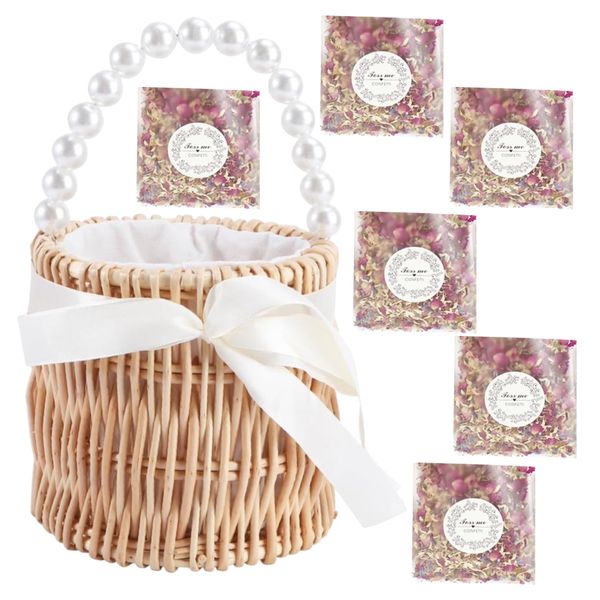 Decor Wedding Flower Girl Basket with Floral Confetti Set of 7 (16cm)