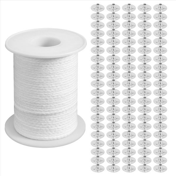 Candle DIY Tools Set, 1 Roll 200Ft/61M Cotton Candle Wick Core with 100 Pcs